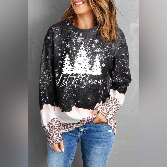 LET IT SNOW Graphic Leopard Sweatshirt - Picture 1 of 4